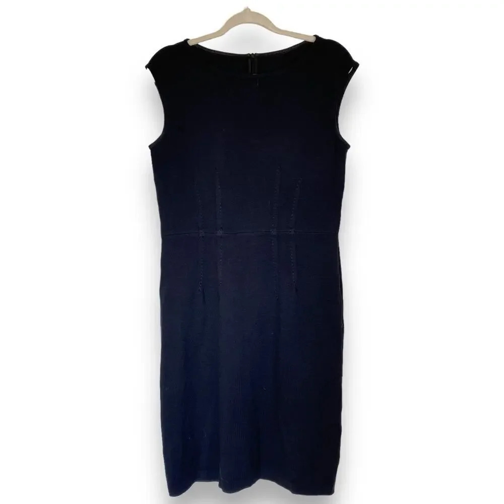 St John Collection Black Sheath Dress Santana Knit Size 8 Medium Professional